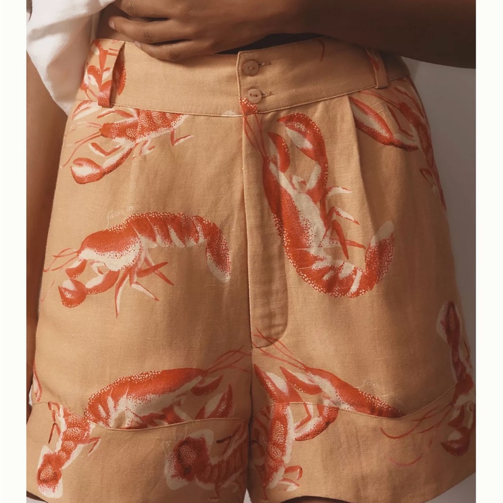 FARM Rio High Waist Tan Shorts with Lobster Print